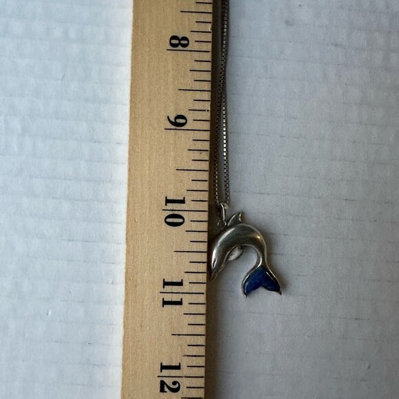 LENOX Sterling Silver Dolphin Pendant Blue Lapis Tail Inlay Chain Necklace 20" - Picture 10 of 10